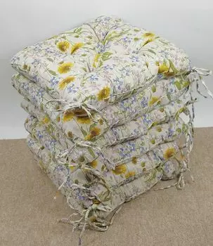 Набор из 6 подушек на кресло/сиденье Лара 38 х 38 см, толщина 8 см, цвет Giallo (желтый) с бантами Rattani