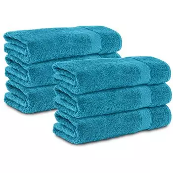 Набор из 6 полотенец для душа Komfortec размером 70х140 см, 100% хлопок, 470 г/м, махровая ткань, мягкая, бирюзовый.