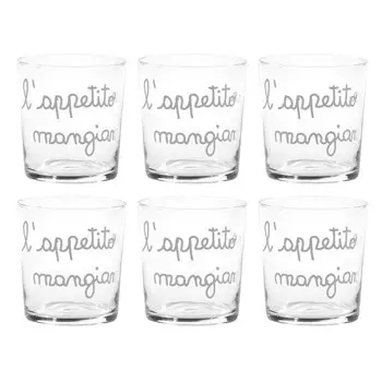 Набор из 6 стаканов из закаленного стекла с шелкографией - Аппетит приходит во время еды Simple Day