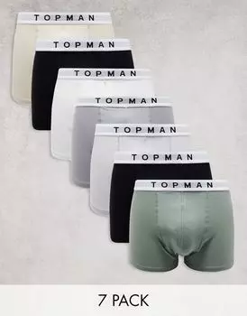 Набор из 7 плавок Topman черного, белого, серого, светло-серого, каменного и зеленого цветов с белым поясом