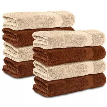 Набор из 8 полотенец для душа Komfortec размером 70х140 см из 100% хлопка, 470 г/м, махровая ткань, мягкая, коричнево-бежевого цвета.