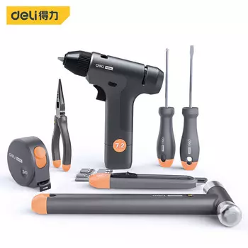 Набор из 8 предметов Deli Home, литиевая электрическая дрель 7,2 В, ручная дрель, бытовая маленькая пистолетная дрель, электрическая отвертка HT0208C