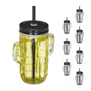 Набор из 8 стаканов кактусов с соломинкой. Relaxdays, черный