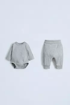 Набор из боди в ребребнек и леггинсов ZARA, серый мергель