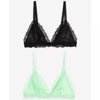 Набор из бюстгальтеров H&amp;M Soft-cup Lace, 2 предмета, черный/светло-зеленый