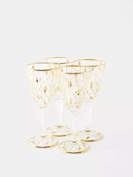 Набор из четырех хрустальных фужеров с принтом в виде листьев. Les Ottomans, золото