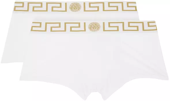 Набор из двух белых боксеров с каймой Greca Greca Versace Underwear