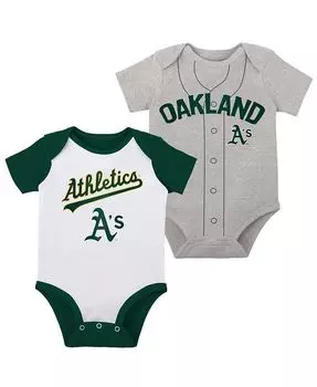 Набор из двух боди Oakland Athletics Little Slugger белого, серого цвета для новорожденных Outerstuff, белый