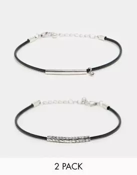 Набор из двух браслетов из искусственной кожи с серебряной отделкой ASOS DESIGN
