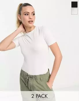 Набор из двух черно-белых боди-футболок скинни ASOS DESIGN