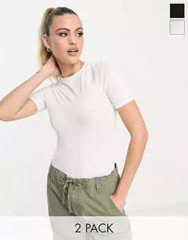 Набор из двух черно-белых обтягивающих боди-футболок ASOS DESIGN