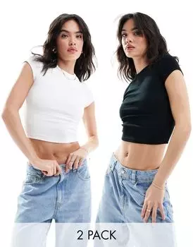 Набор из двух черных и белых футболок в рубчик Bershka