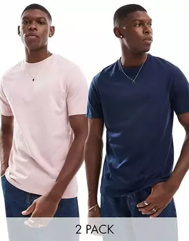 Набор из двух футболок с круглым вырезом ASOS DESIGN темно-синих и розовых цветов
