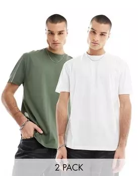 Набор из двух футболок свободного кроя ASOS DESIGN белого и хаки цвета