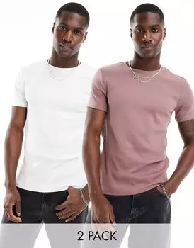 Набор из двух футболок в рубчик ASOS DESIGN розового и белого цветов