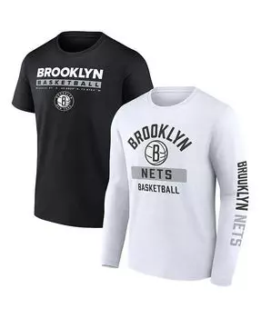 Набор из двух мужских фирменных черных и белых футболок Brooklyn Nets Just Net Fanatics, мультиколор