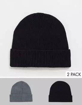 Набор из двух серо-черных шапок в рубчик в рубчик ASOS DESIGN