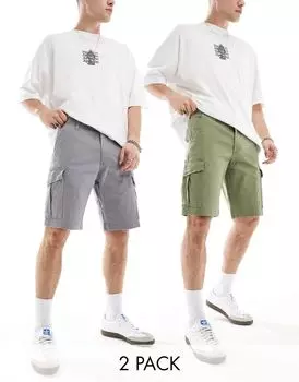 Набор из двух шорт карго Jack & Jones серого и хаки