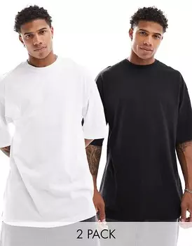 Набор из двух суперразмерных футболок Jack & Jones черно-белого цвета