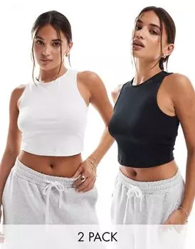 Набор из двух укороченных черно-белых жилетов с высоким воротником ASOS DESIGN