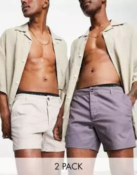 Набор из двух укороченных узких шорт чинос ASOS DESIGN в оттенках серого и камня