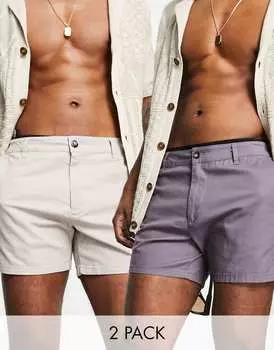 Набор из двух укороченных узких шорт чинос ASOS DESIGN в оттенках серого и камня
