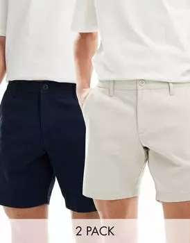 Набор из двух узких эластичных шорт чинос ASOS DESIGN
