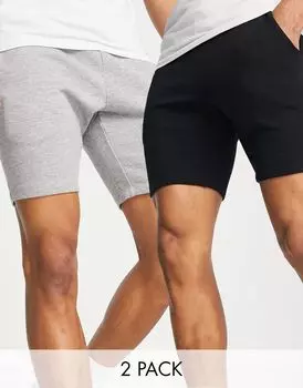 Набор из двух узких шорт из джерси ASOS DESIGN серого/черного цвета - MULTI