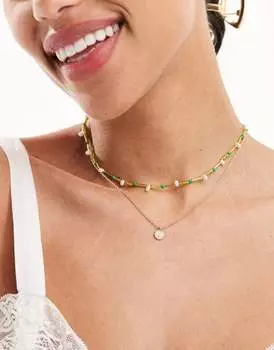 Набор из двух зеленых колье из бисера и подвески-диска ASOS DESIGN