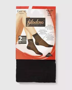 Набор из двух женских носков по щиколотку плотностью 40 ден с противодавящей резинкой Filodoro, черный