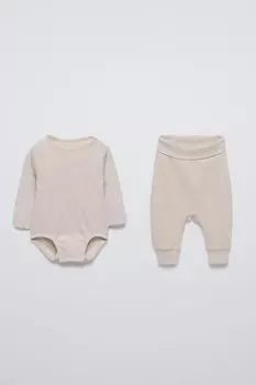 Набор из однотонного боди и леггинсов ZARA, песочный/мергель