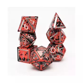 Набор из полиэстера с двойной клеткой — черный и красный (7), Aluminium Caged Dice