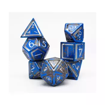 Набор из полиэстера с двойной клеткой — синий и серый (7), Aluminium Caged Dice