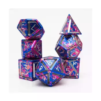 Набор из полиэстера с тройной клеткой — синий, розовое золото и розовый (7), Aluminium Caged Dice