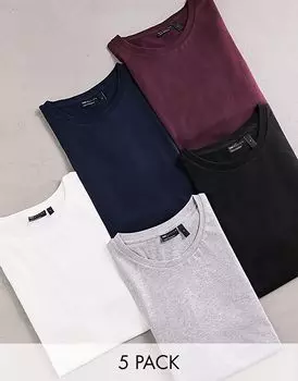Набор из пяти футболок с круглым вырезом ASOS DESIGN разных цветов