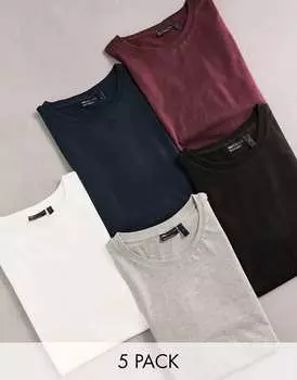 Набор из пяти футболок с круглым вырезом ASOS DESIGN разных цветов