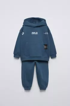Набор из толстовки с лозунгом и джоггеров ZARA, синий