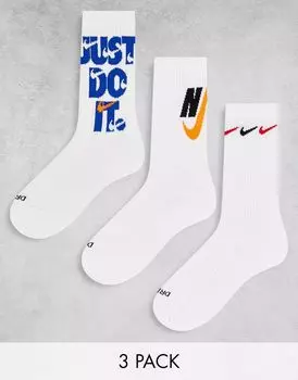 Набор из трех белых носков с логотипом Nike Everyday Cushion Plus