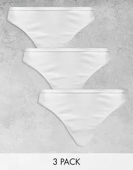 Набор из трех белых стрингов в рубчик ASOS DESIGN Curve