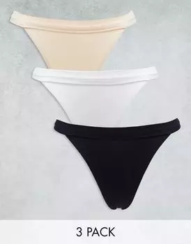 Набор из трех бесшовных стрингов Dorina с высокой талией в рубчик разных цветов