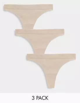 Набор из трех бежевых стрингов в рубчик Weekday Cat