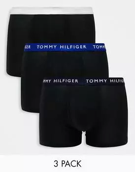 Набор из трех черных трусов Tommy Hilfiger с синим поясом