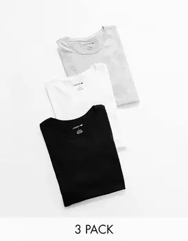 Набор из трех футболок Lacoste для отдыха в белом, черном и сером цвете