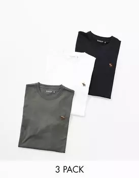 Набор из трех футболок с длинными рукавами и логотипом Abercrombie & Fitch черного, коричневого и белого цвета