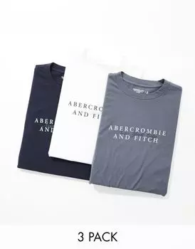 Набор из трех футболок с логотипом на груди Abercrombie & Fitch темно-синего/серого/белого цвета