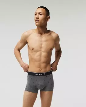 Набор из трех мужских хлопковых трусов с подписью крокодила Lacoste, черный