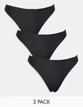 Набор из трех невзрачных стрингов черного цвета с кружевом ASOS DESIGN Curve