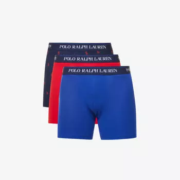 Набор из трех плавок из эластичного хлопка с вышитым логотипом Polo Ralph Lauren, темно-синий