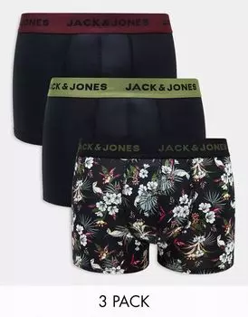 Набор из трех плавок Jack & Jones черного цвета с цветочным принтом