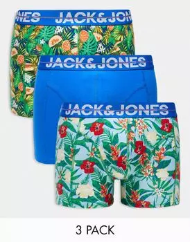 Набор из трех плавок синего цвета с принтом ананасов Jack & Jones